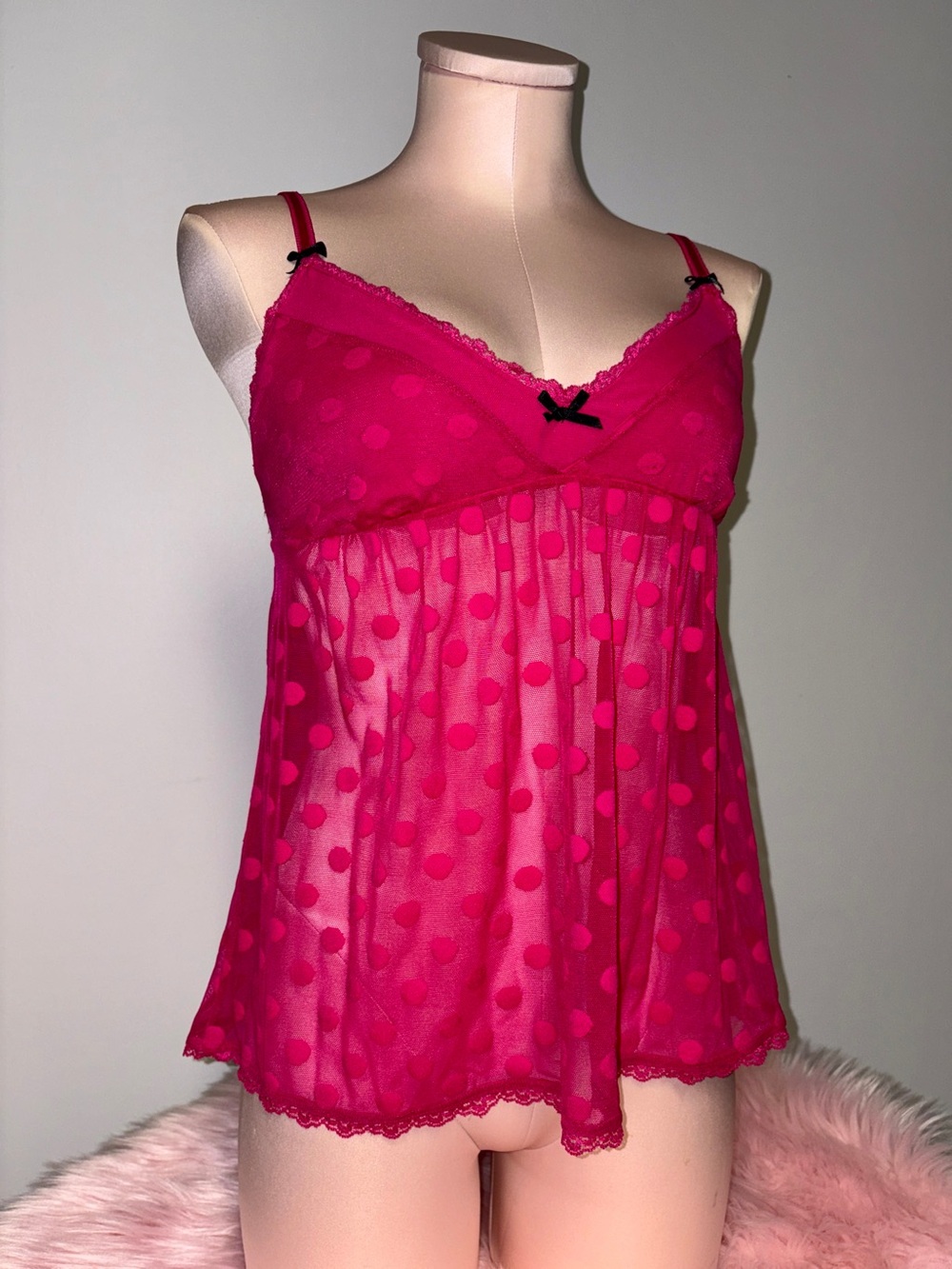La SENZA Hot Pink Sheer Polka Dot Babydoll Top Medium